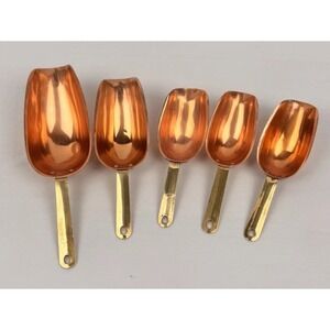VTG Copper Measuring Cannister Nesting Scoops Lot (5) Brass Handles